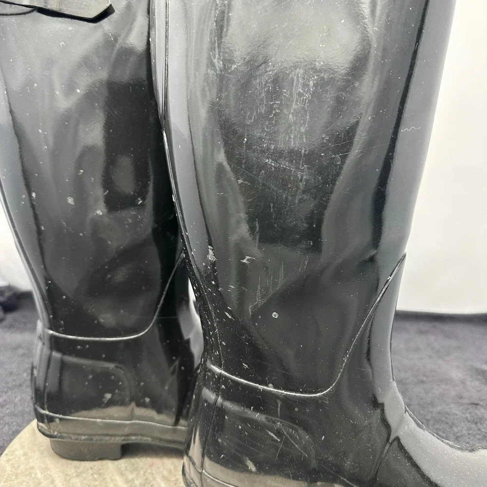 Hunter Original Tall Gloss Rain Boots Black Waterproof Womens US 7 Adjustable